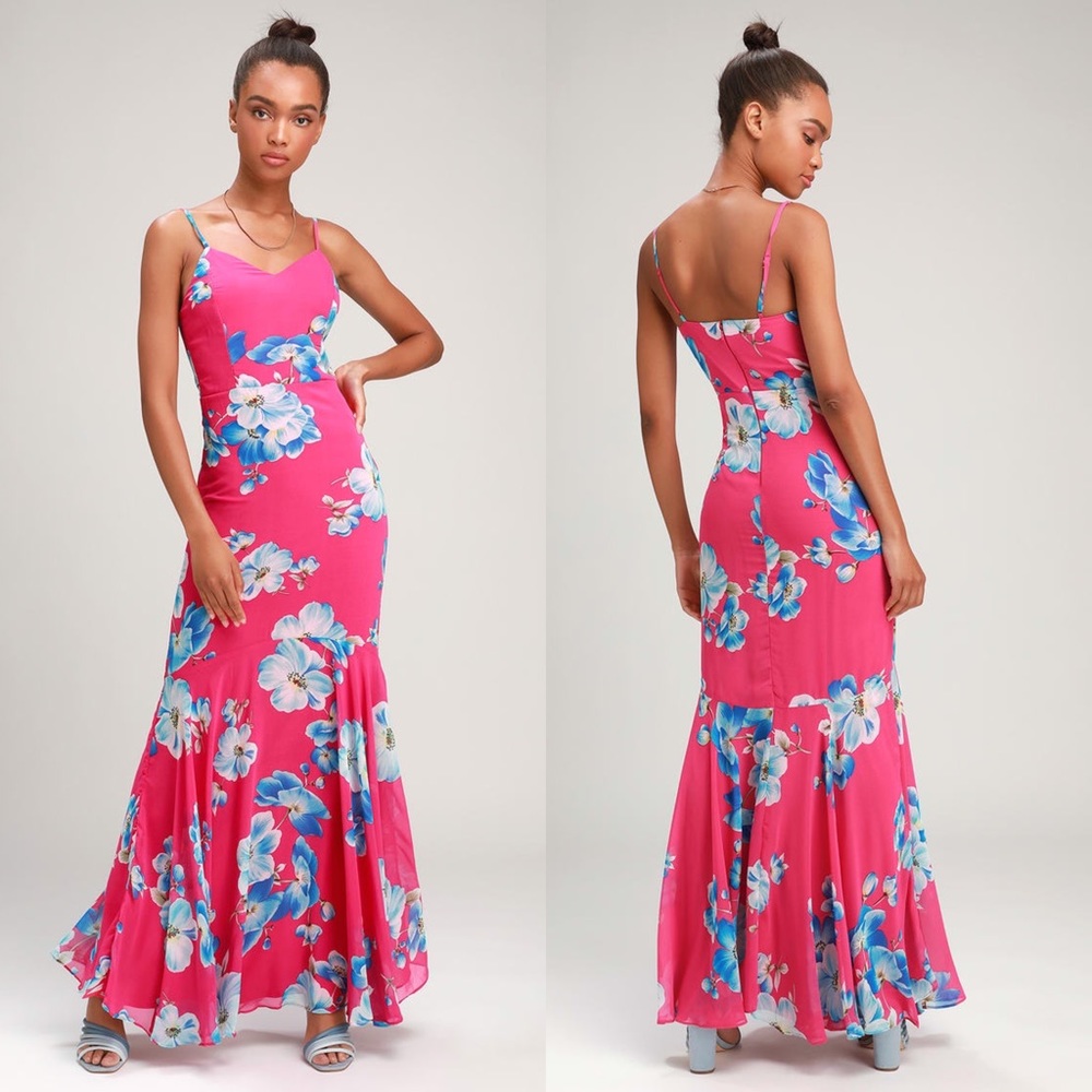 NWOT Wandering Wendy Magenta Floral Print Maxi Dress